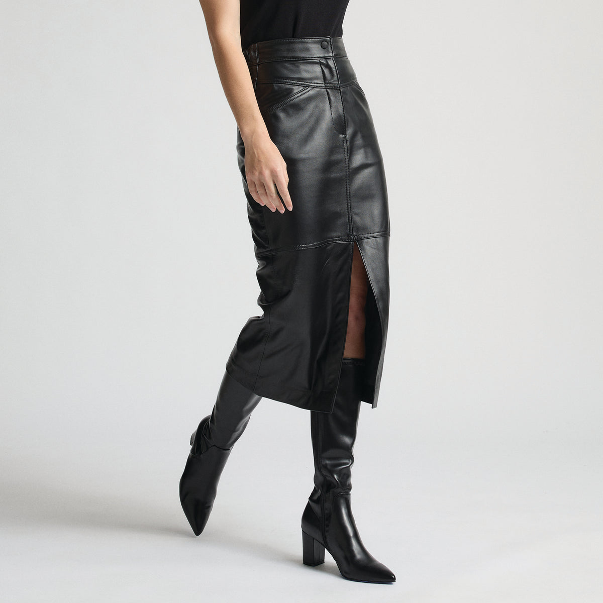 Margot Long Line Leather Skirt - Jet Black
