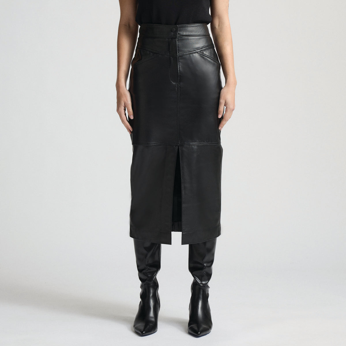 Margot Long Line Leather Skirt - Jet Black