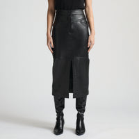 Margot Long Line Leather Skirt - Jet Black