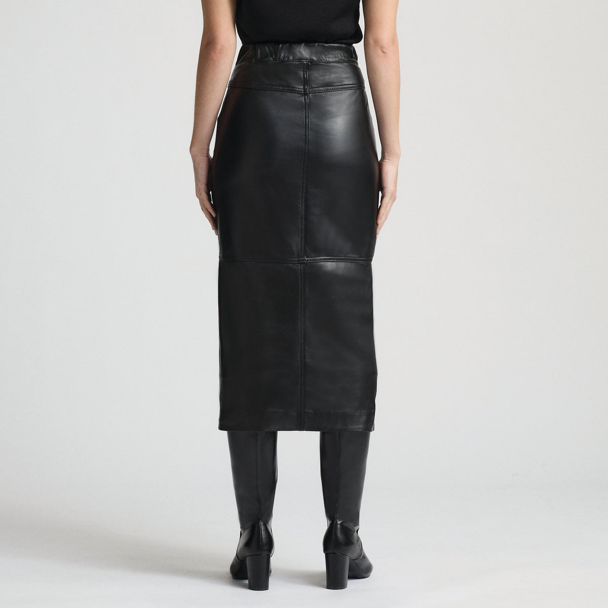Margot Long Line Leather Skirt - Jet Black