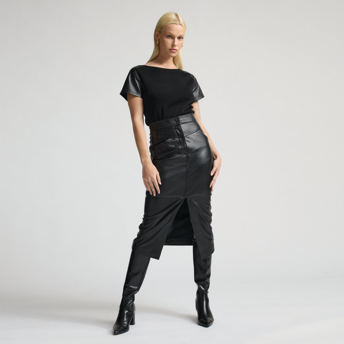 Margot Long Line Leather Skirt - Jet Black