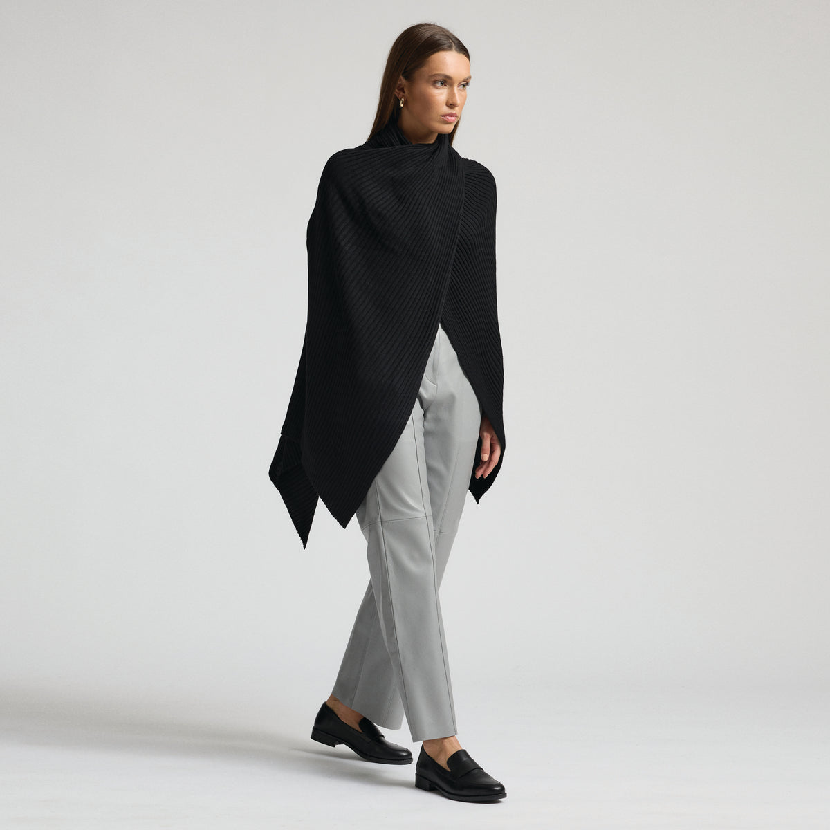Molly Ribbed Knit Wrap - Jet Black