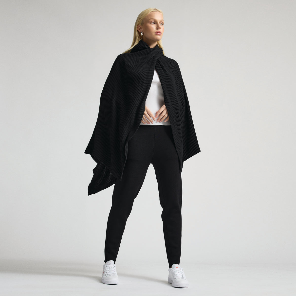 Molly Ribbed Knit Wrap - Jet Black