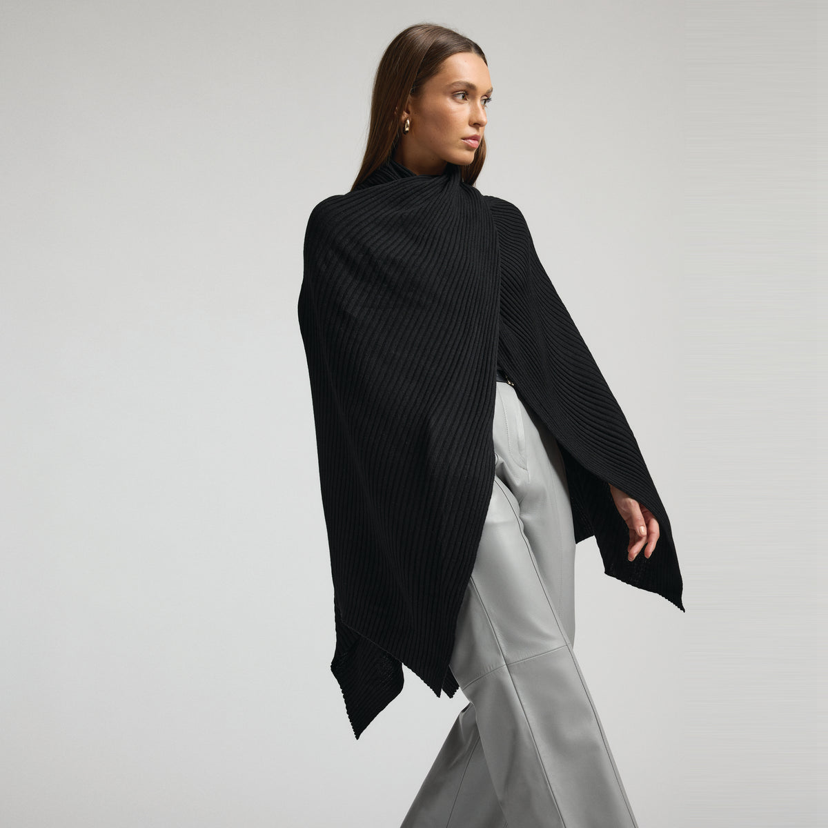 Molly Ribbed Knit Wrap - Jet Black