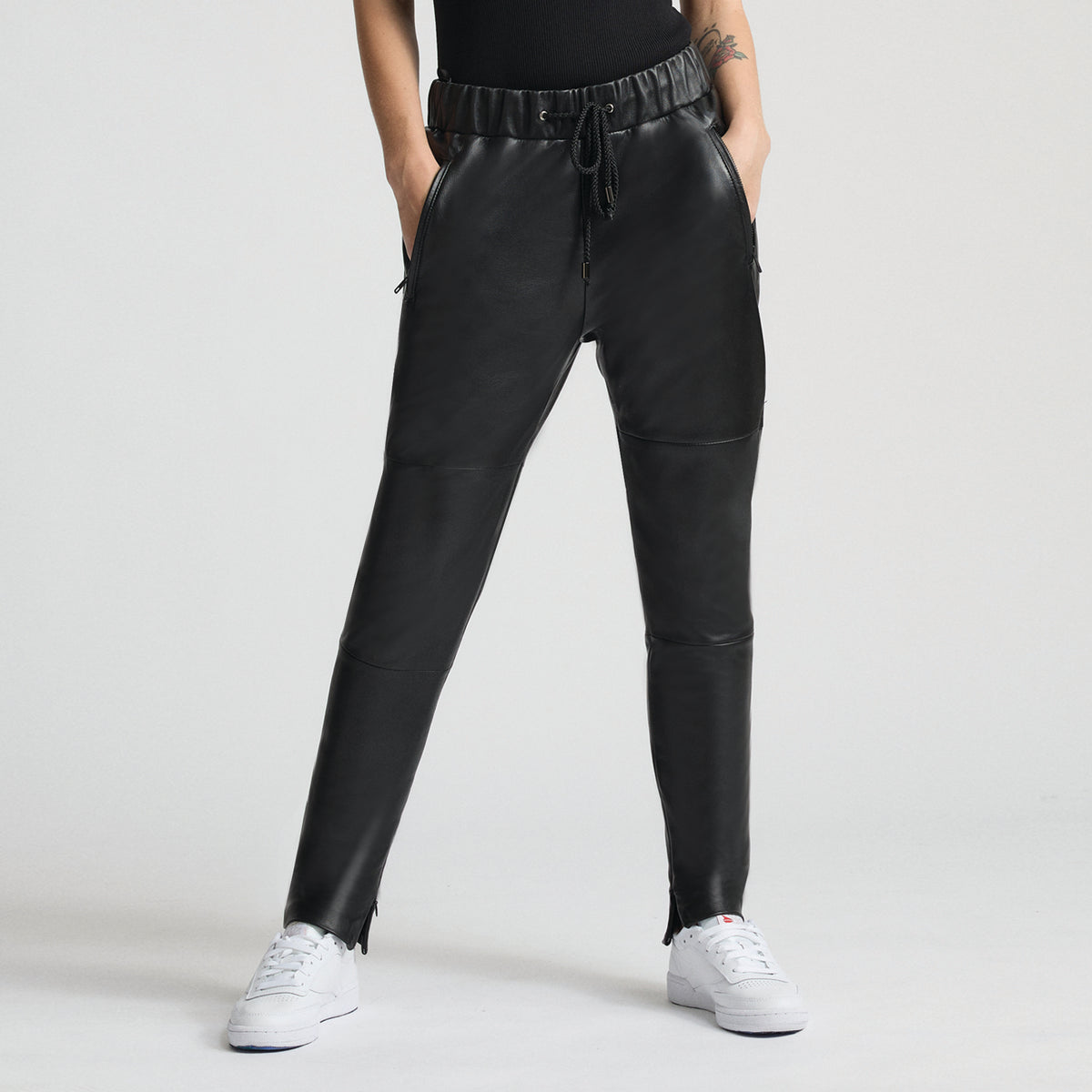 Reagan Leather Jogger - Jet Black