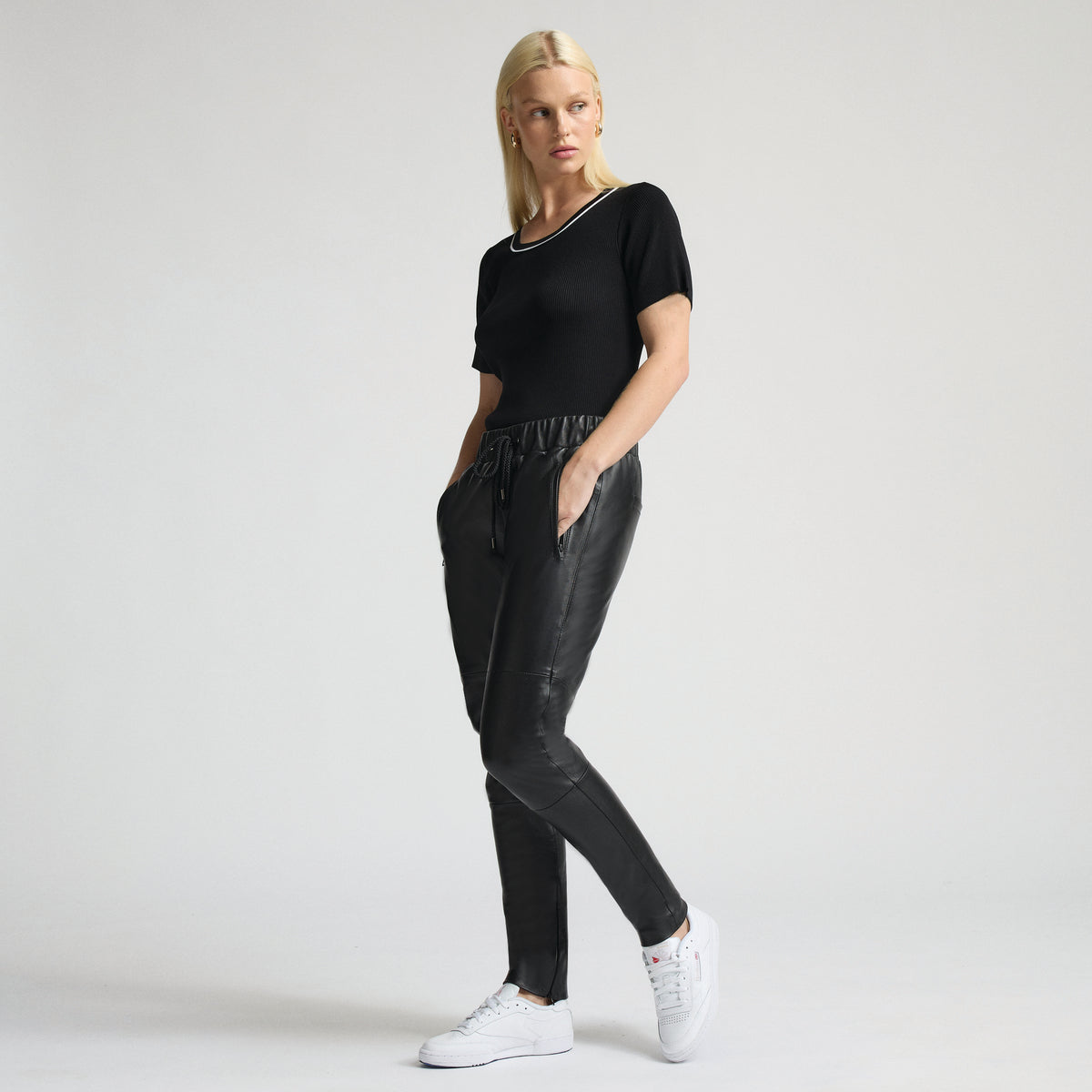 Reagan Leather Jogger - Jet Black