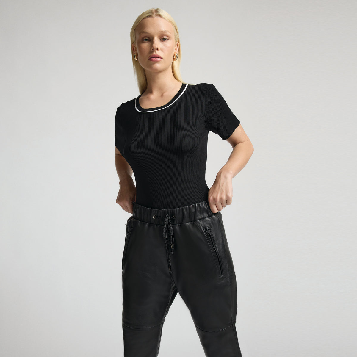 Reagan Leather Jogger - Jet Black