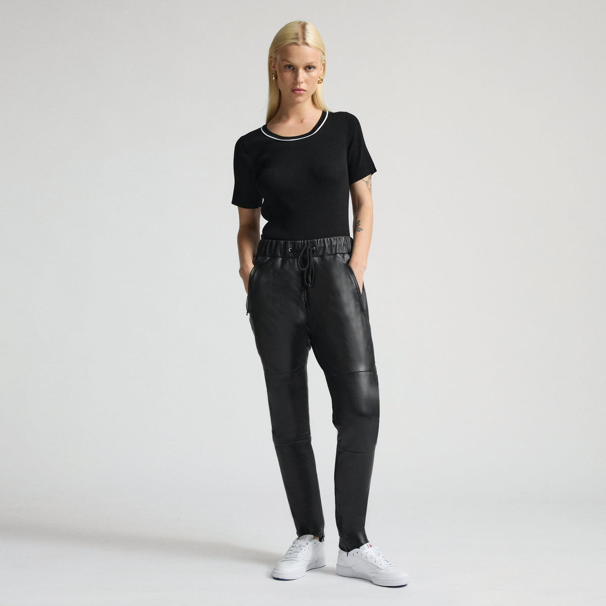 Reagan Leather Jogger - Jet Black