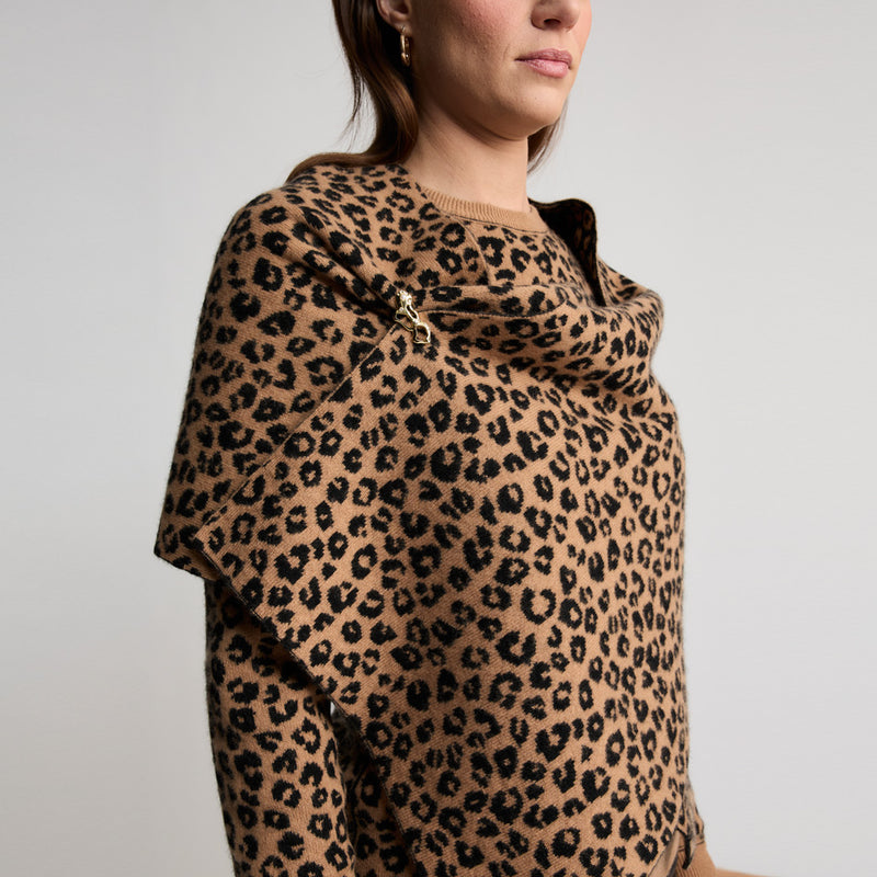 Georgia Large Knitted Reversible Cashmere Wrap - Leopard