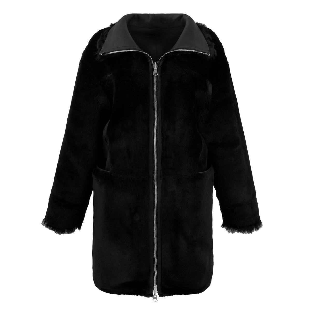 Anastasia Reversible Shearling Coat - Jet Black