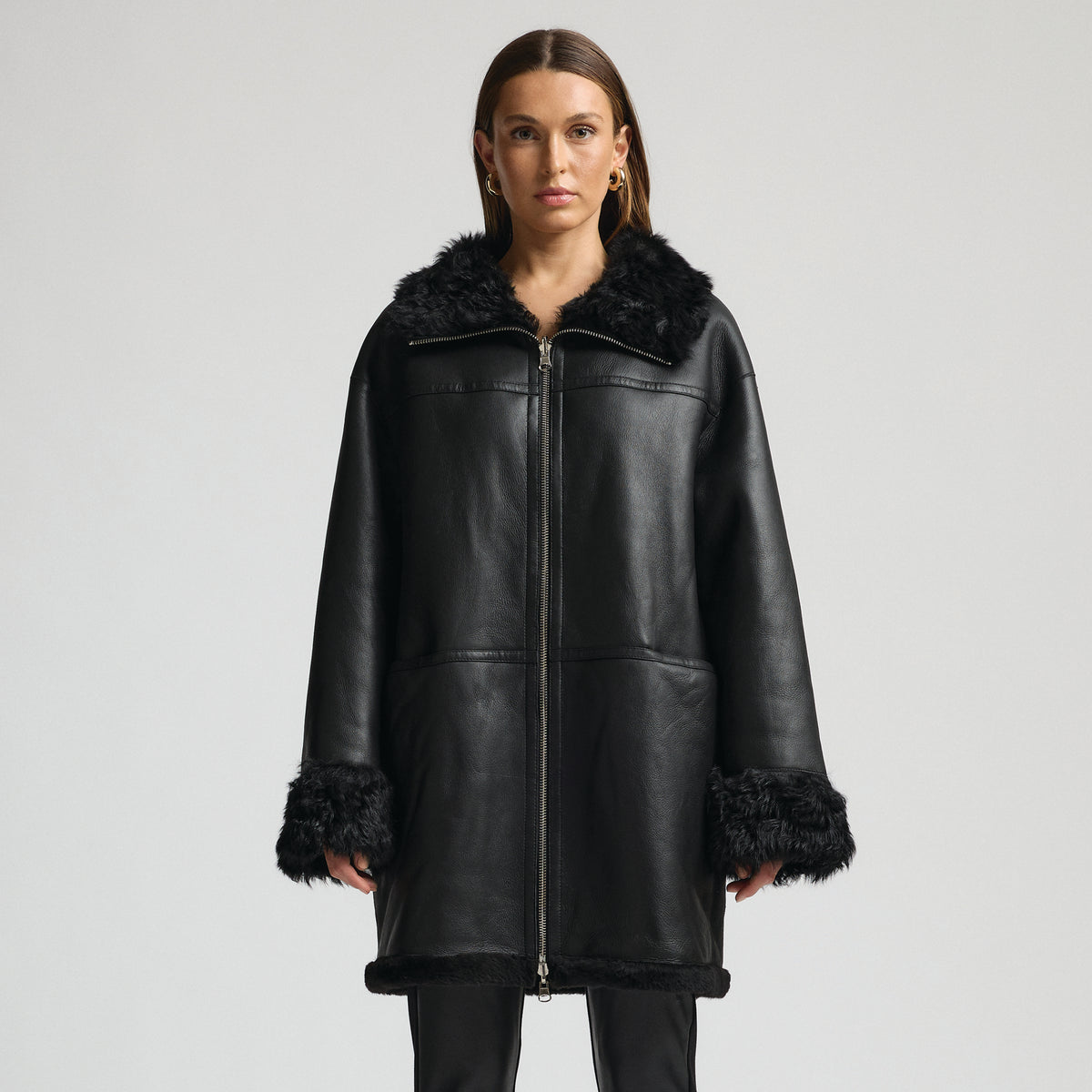 Anastasia Reversible Shearling Coat - Jet Black