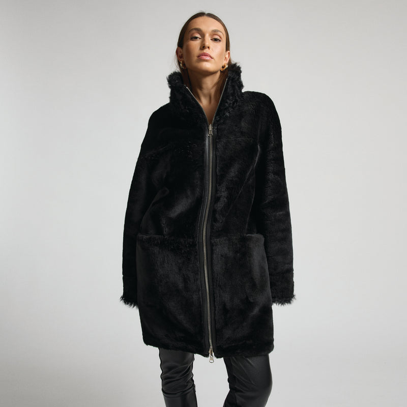 Anastasia Reversible Shearling Coat - Jet Black