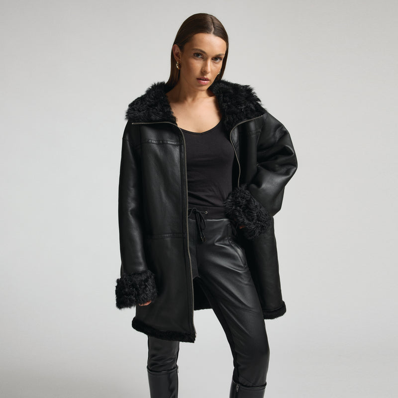 Anastasia Reversible Shearling Coat - Jet Black