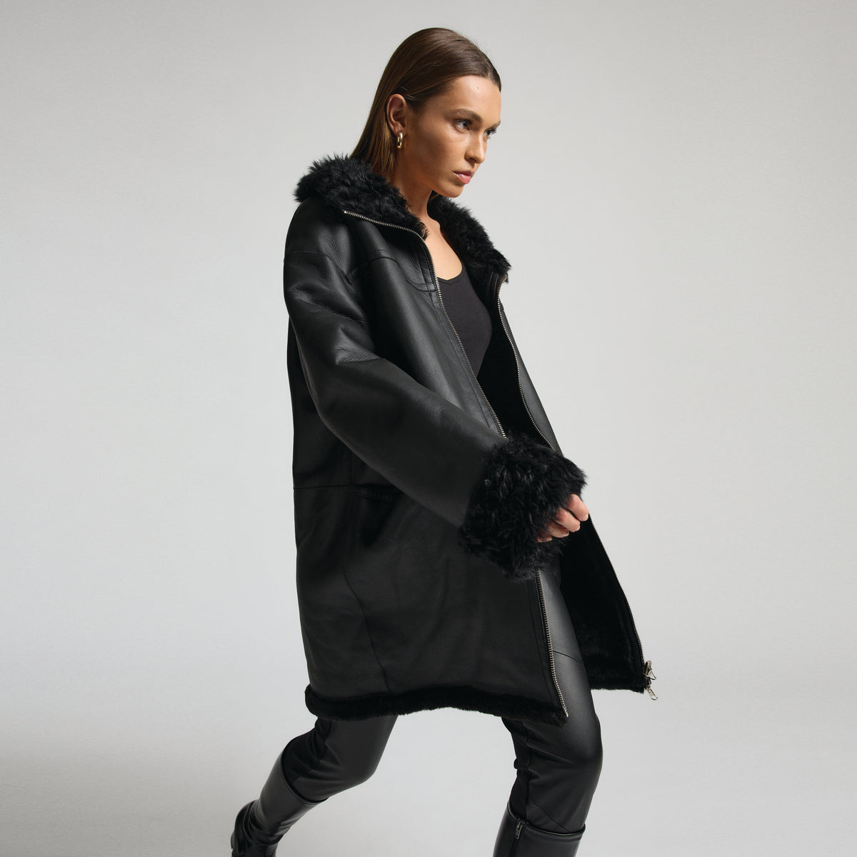 Anastasia Reversible Shearling Coat - Jet Black