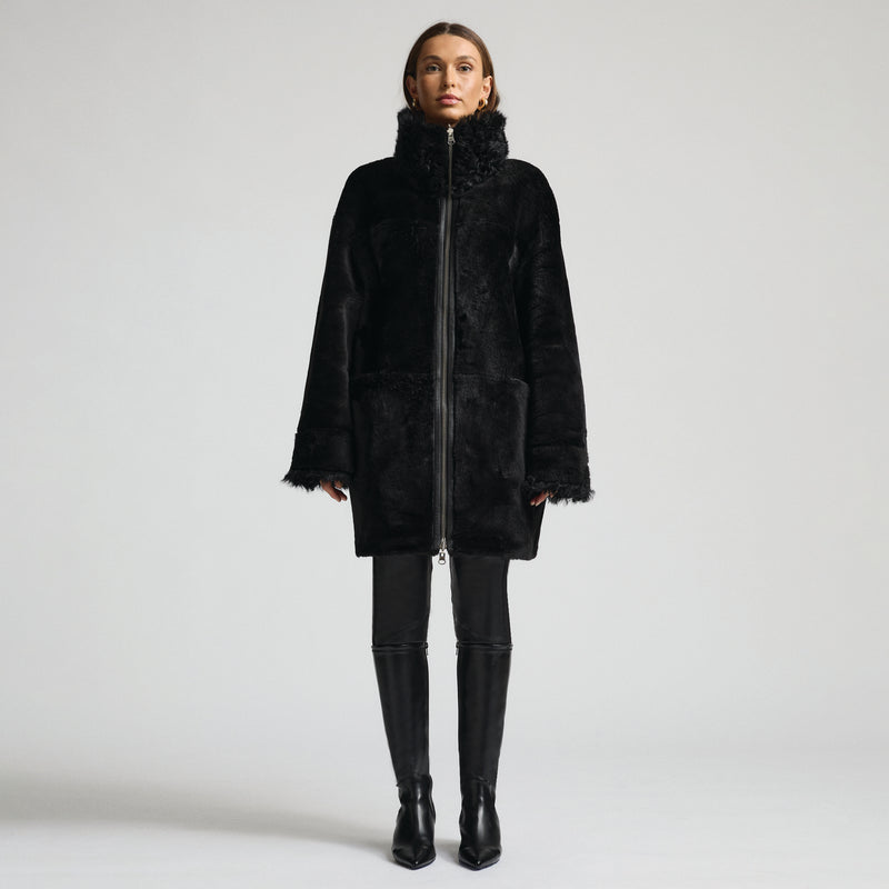 Anastasia Reversible Shearling Coat - Jet Black