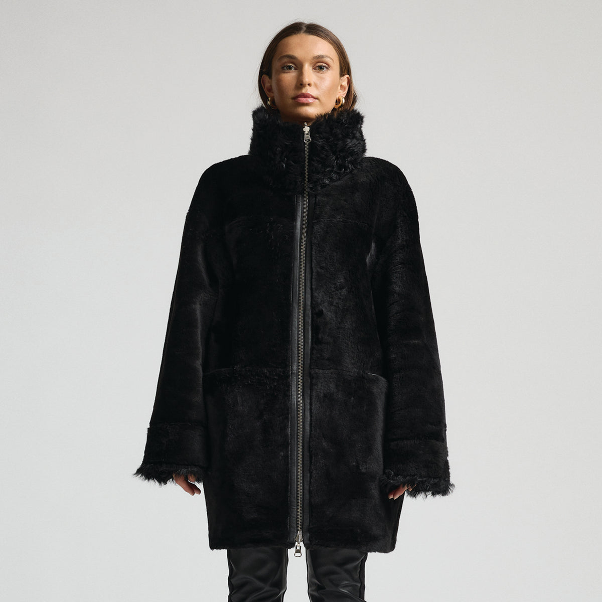 Anastasia Reversible Shearling Coat - Jet Black