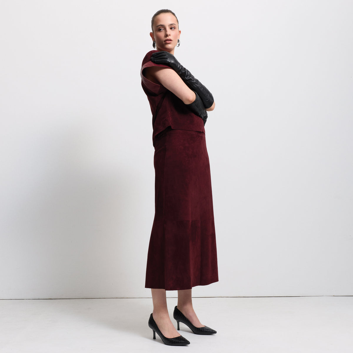 Leah Suede/Leather Top - Bordeaux