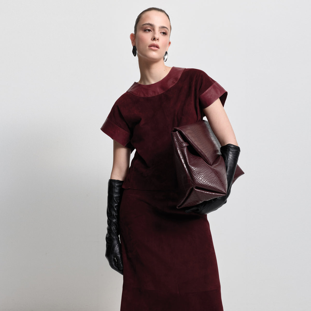 Leah Suede/Leather Top - Bordeaux
