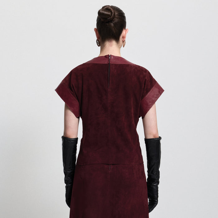 Leah Suede/Leather Top - Bordeaux