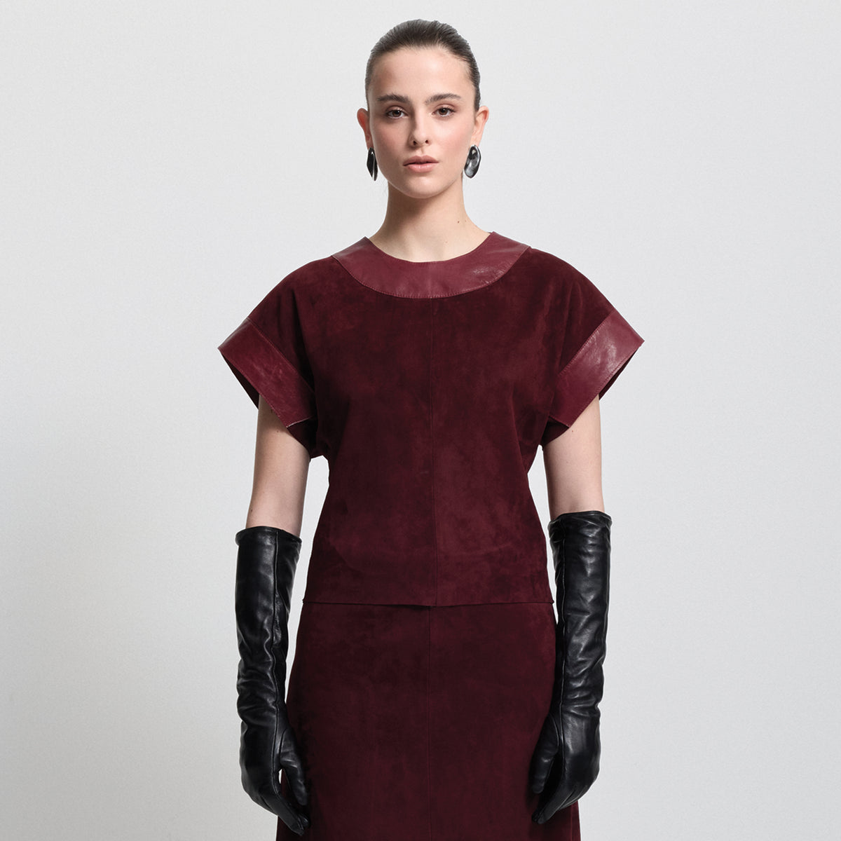 Leah Suede/Leather Top - Bordeaux