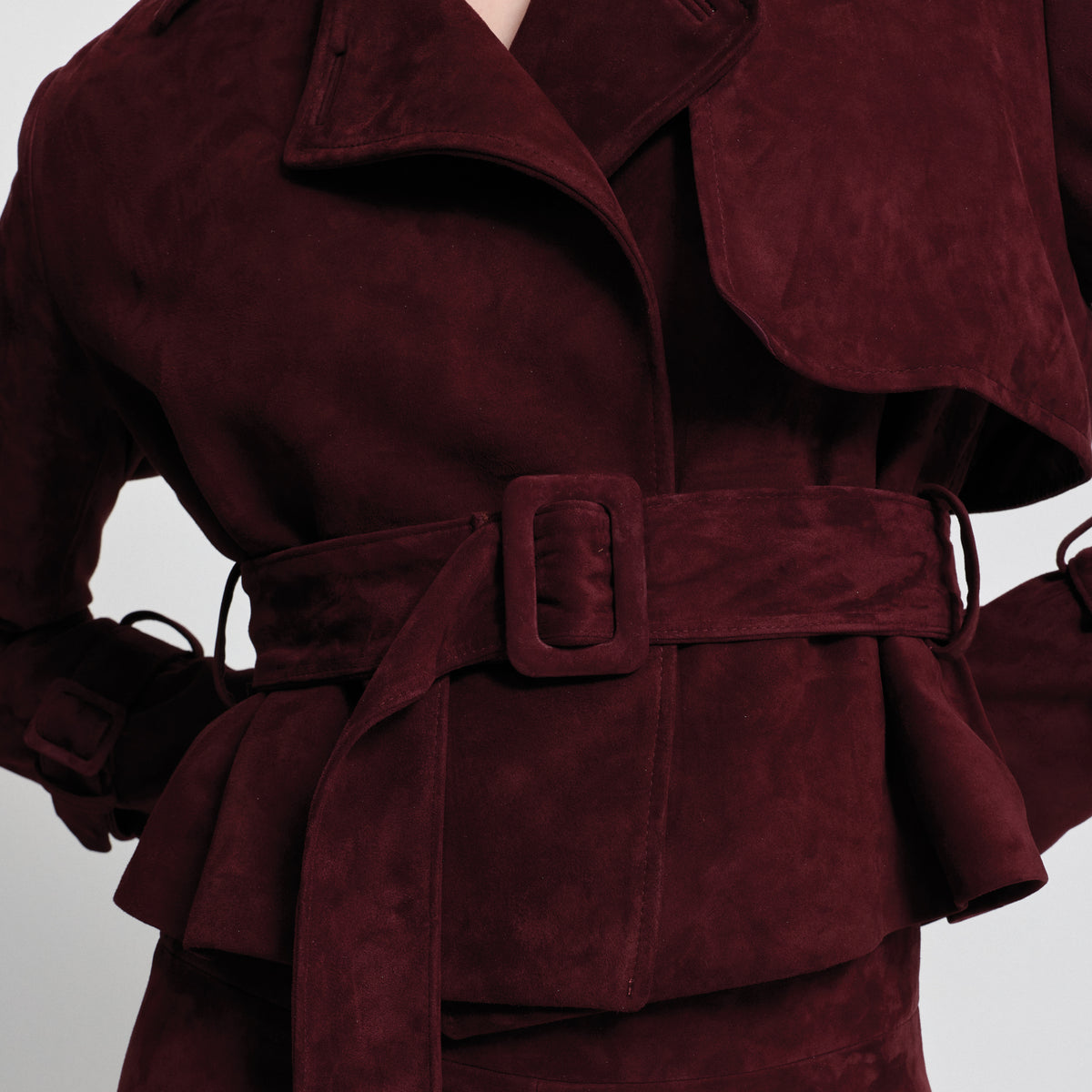 Nicole Cropped Trench - Bordeaux Suede