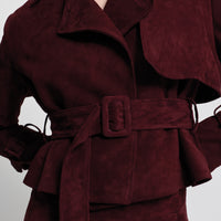 Nicole Cropped Trench - Bordeaux Suede