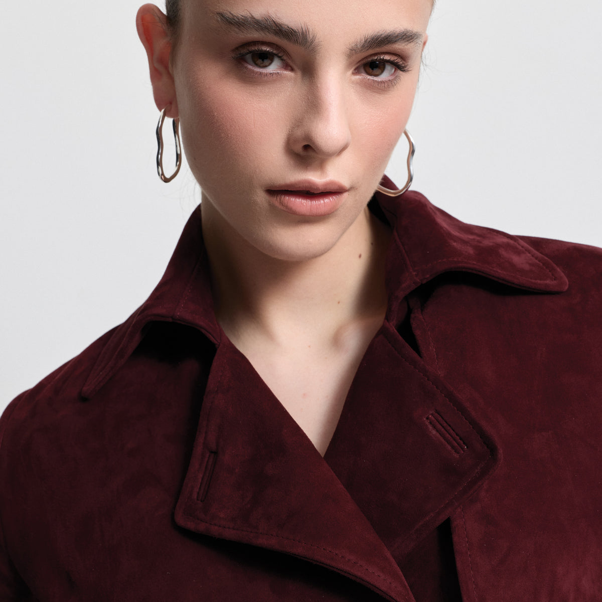 Nicole Cropped Trench - Bordeaux Suede