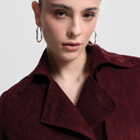 Nicole Cropped Trench - Bordeaux Suede