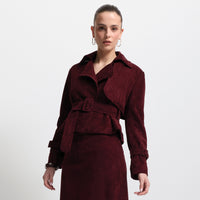 Nicole Cropped Trench - Bordeaux Suede