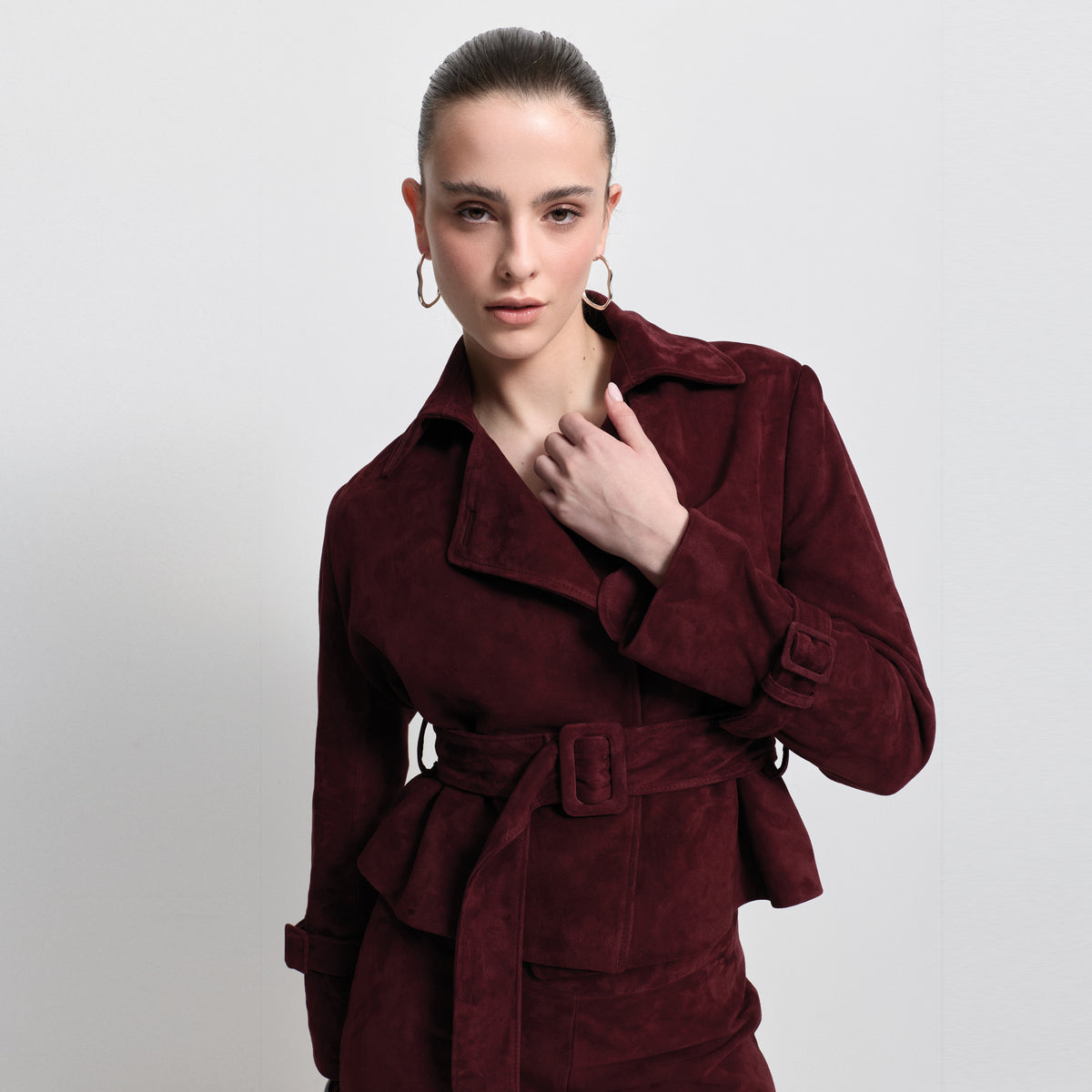 Nicole Cropped Trench - Bordeaux Suede