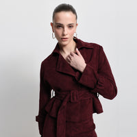 Nicole Cropped Trench - Bordeaux Suede