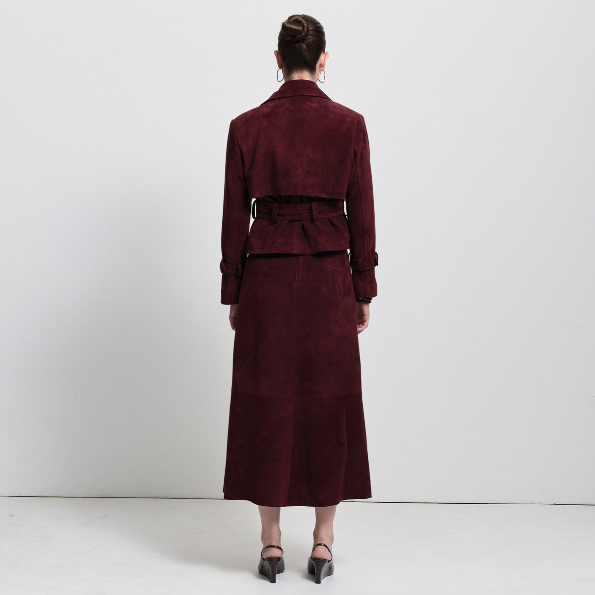 Nicole Cropped Trench - Bordeaux Suede