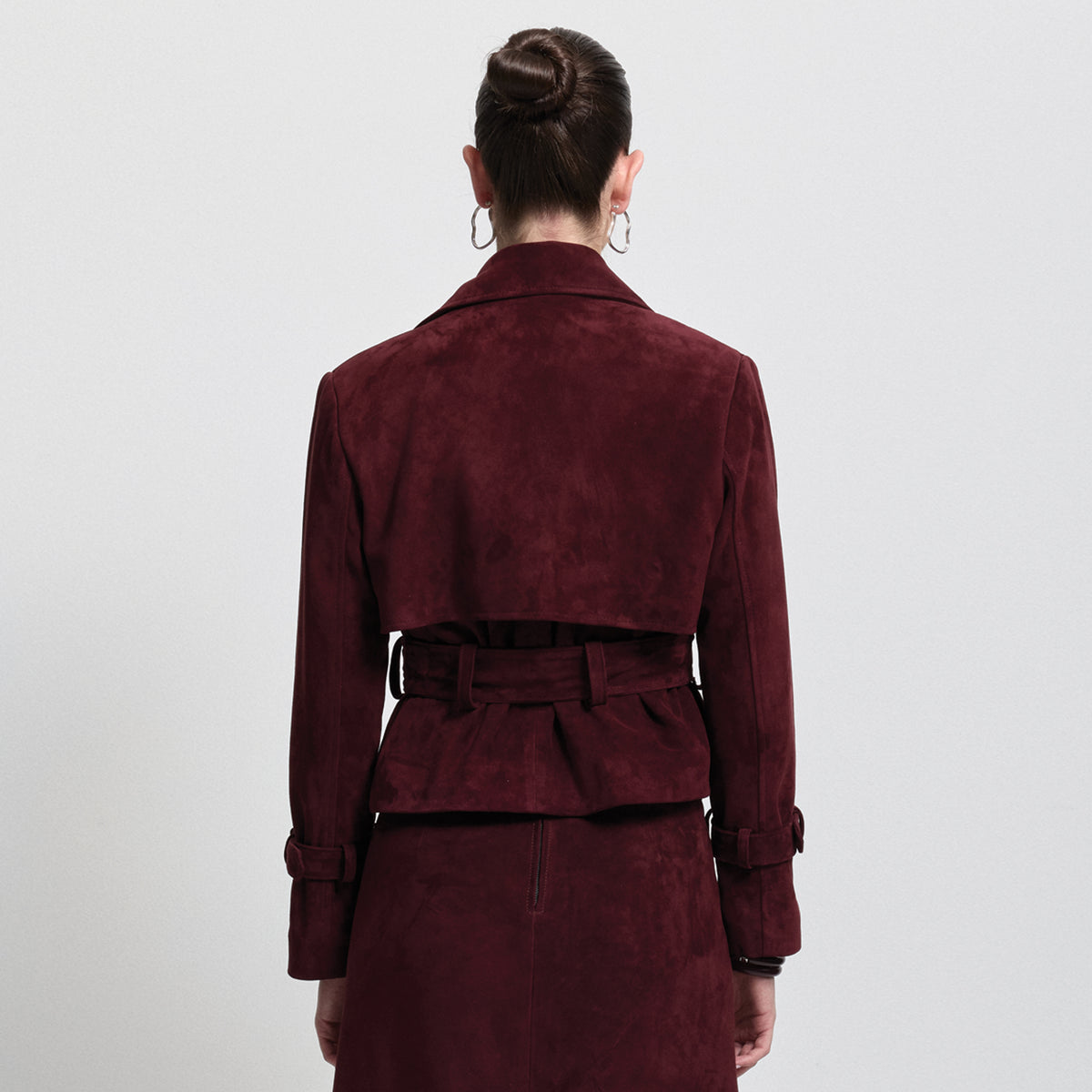 Nicole Cropped Trench - Bordeaux Suede