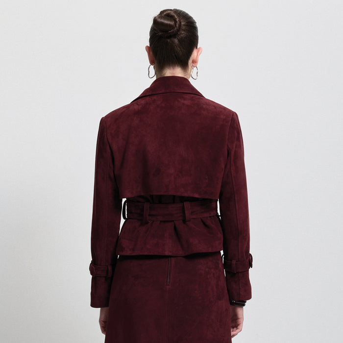 Nicole Cropped Trench - Bordeaux Suede