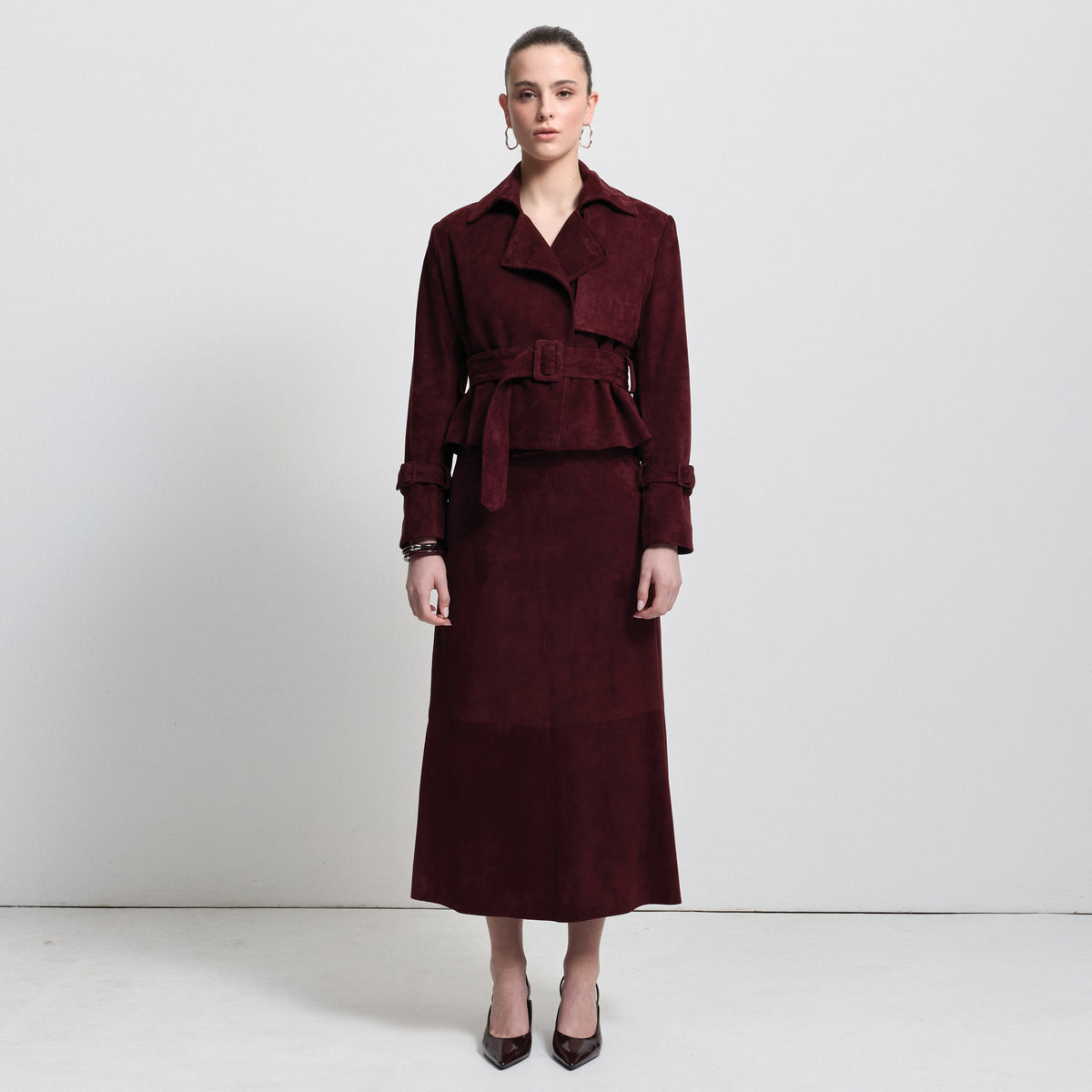 Nicole Cropped Trench - Bordeaux Suede