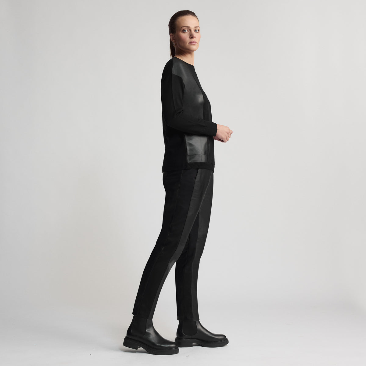 Tanya Leather Ponte Pant - Jet Black