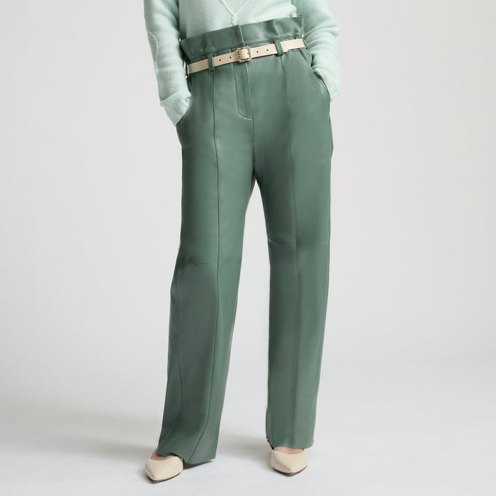 Cadence Leather Trouser - Sage