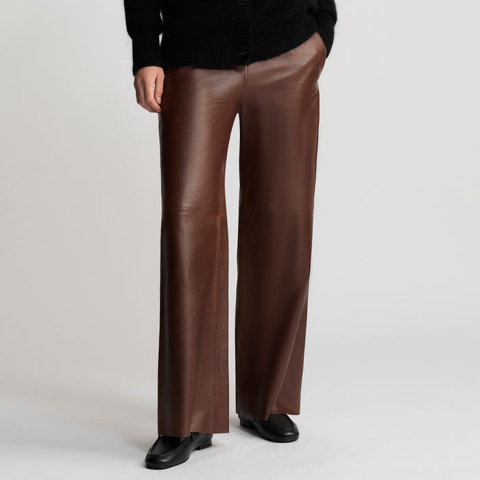 Chicago - Wide Leg Leather Pant - Chestnut