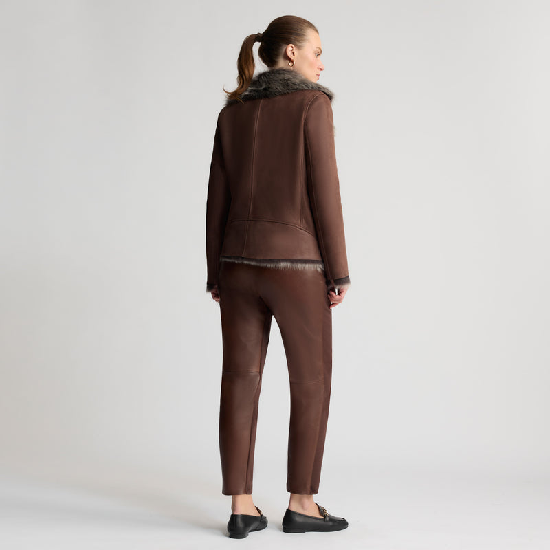 Tanya Leather Ponte Pant - Chestnut