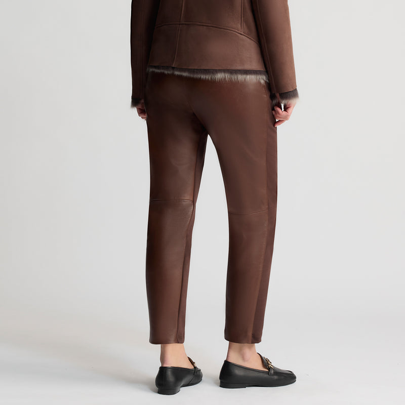 Tanya Leather Ponte Pant - Chestnut