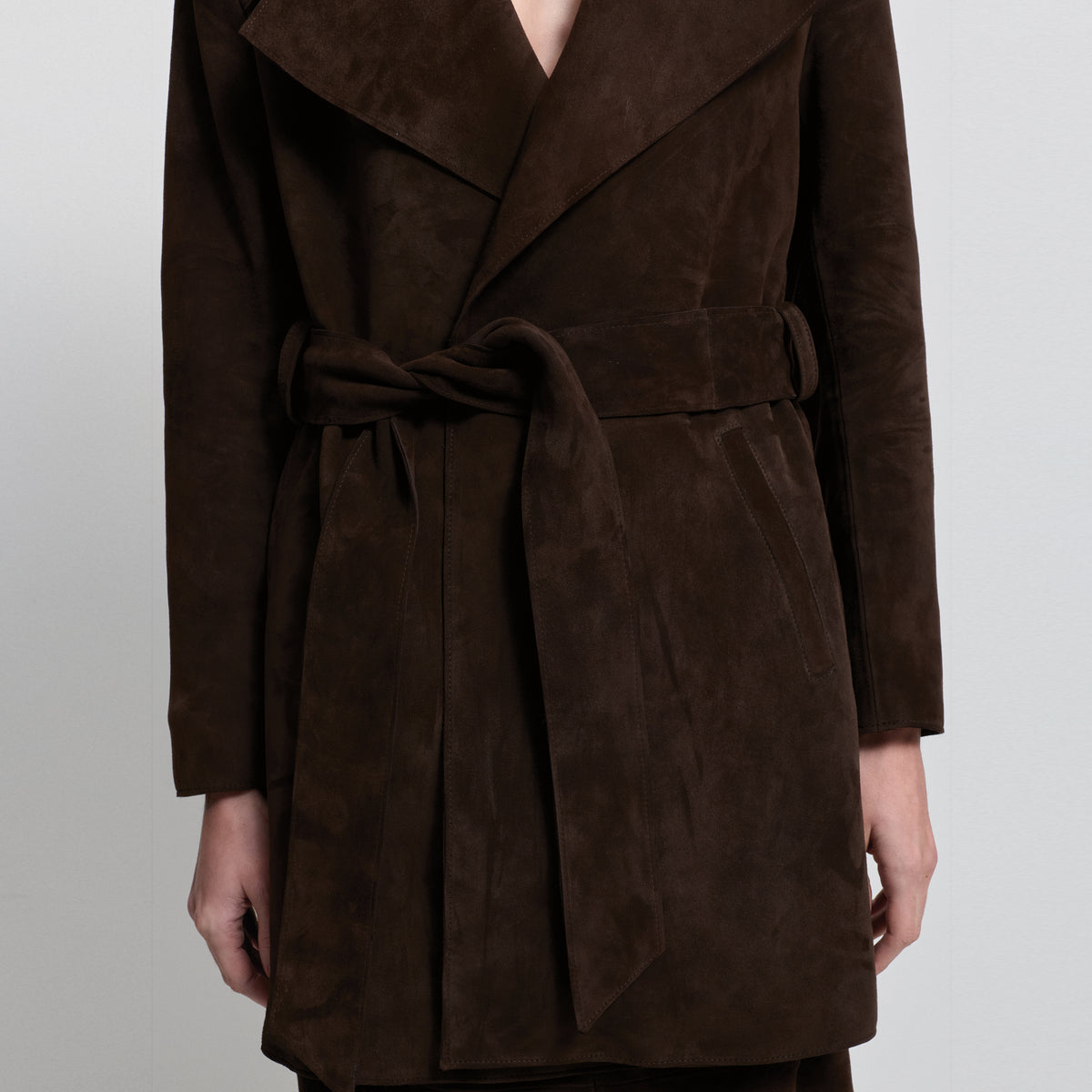Henrietta Three Quarter Coat - Coffee Suede