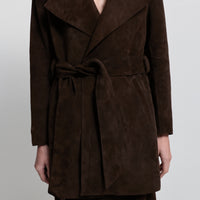 Henrietta Three Quarter Coat - Coffee Suede