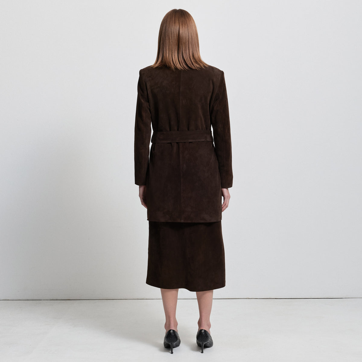 Henrietta Three Quarter Coat - Coffee Suede