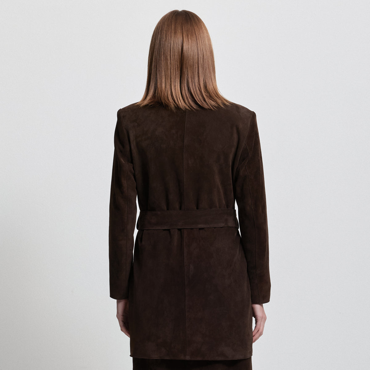 Henrietta Three Quarter Coat - Coffee Suede