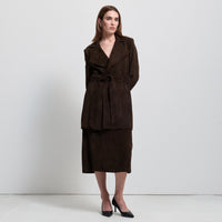 Henrietta Three Quarter Coat - Coffee Suede