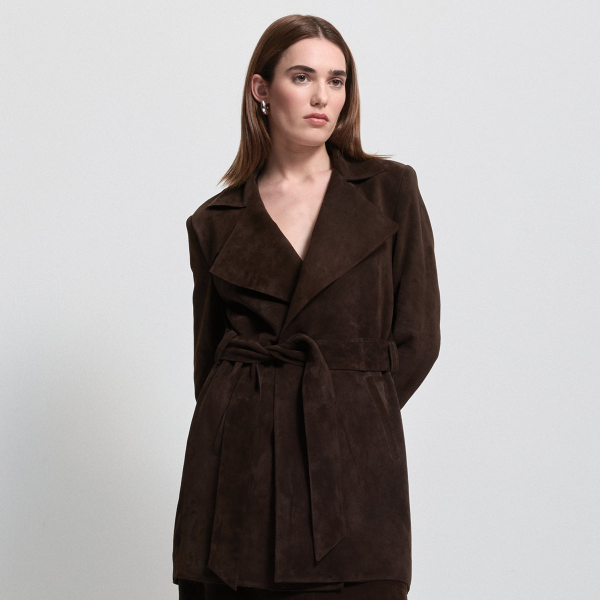 Henrietta Three Quarter Coat - Coffee Suede