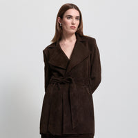 Henrietta Three Quarter Coat - Coffee Suede