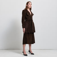 Henrietta Three Quarter Coat - Coffee Suede