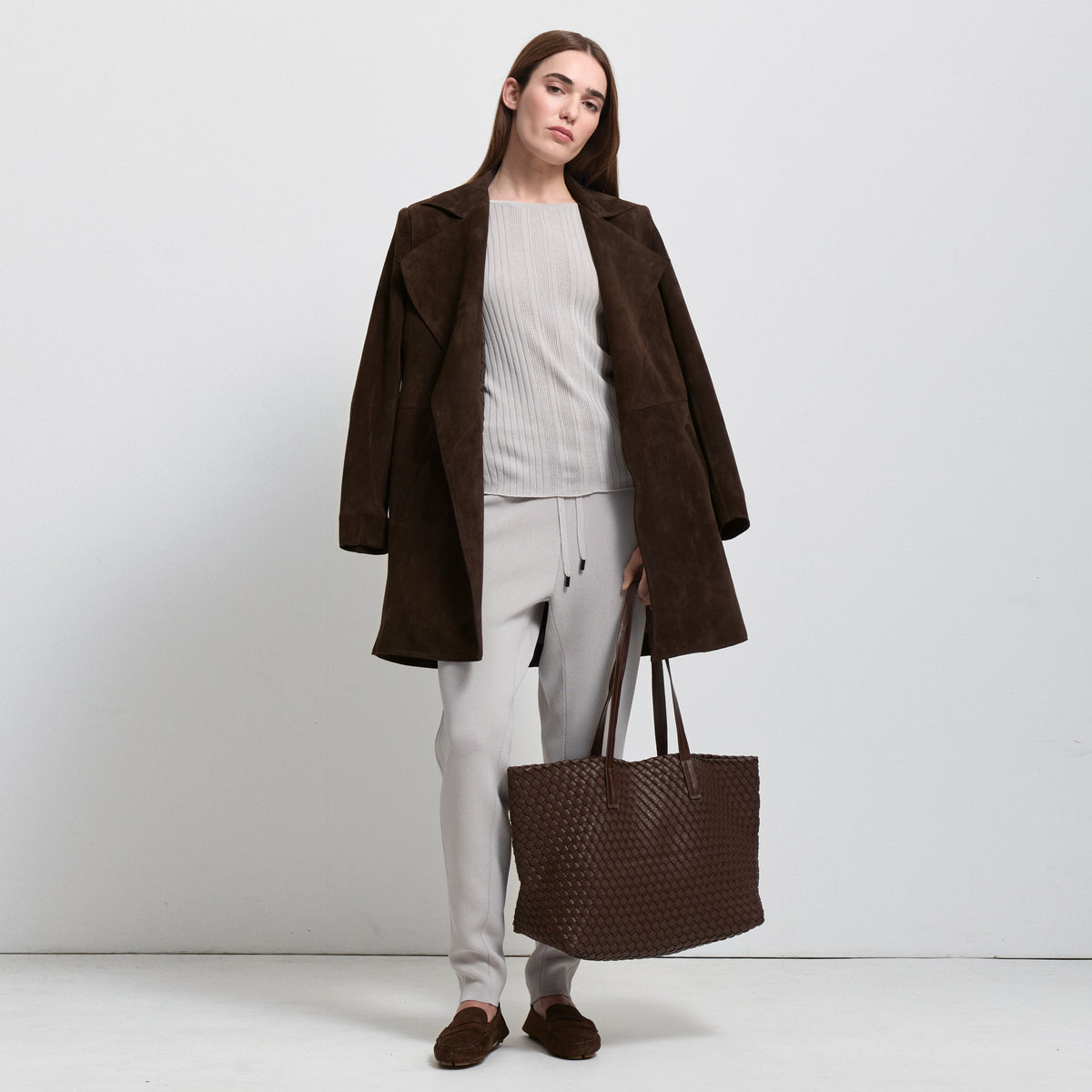 Henrietta Three Quarter Coat - Coffee Suede