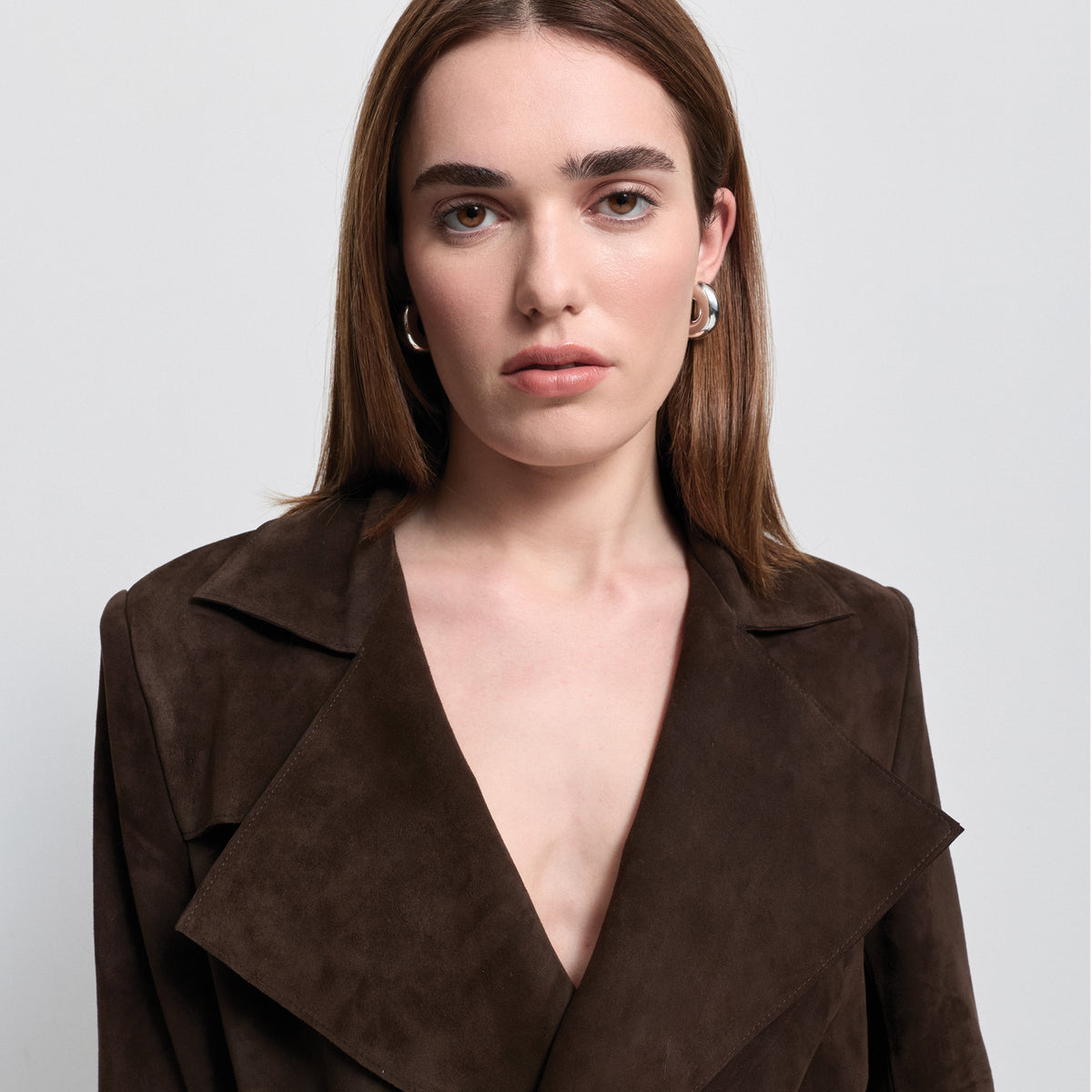 Henrietta Three Quarter Coat - Coffee Suede